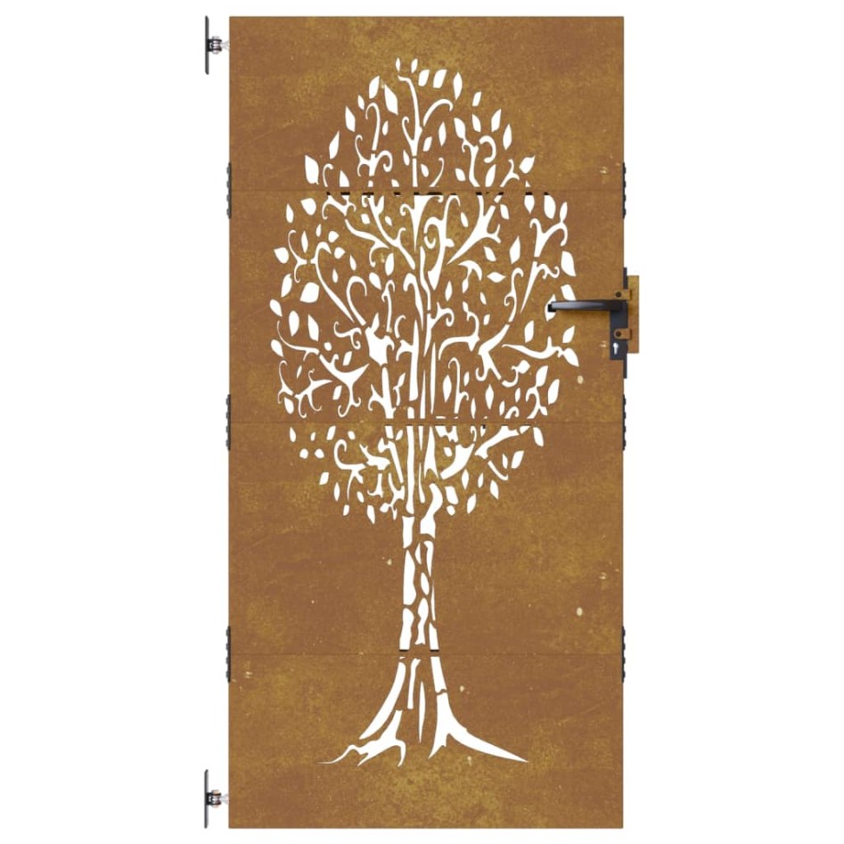 Puerta de jardín acero corten diseño árbol 85x200