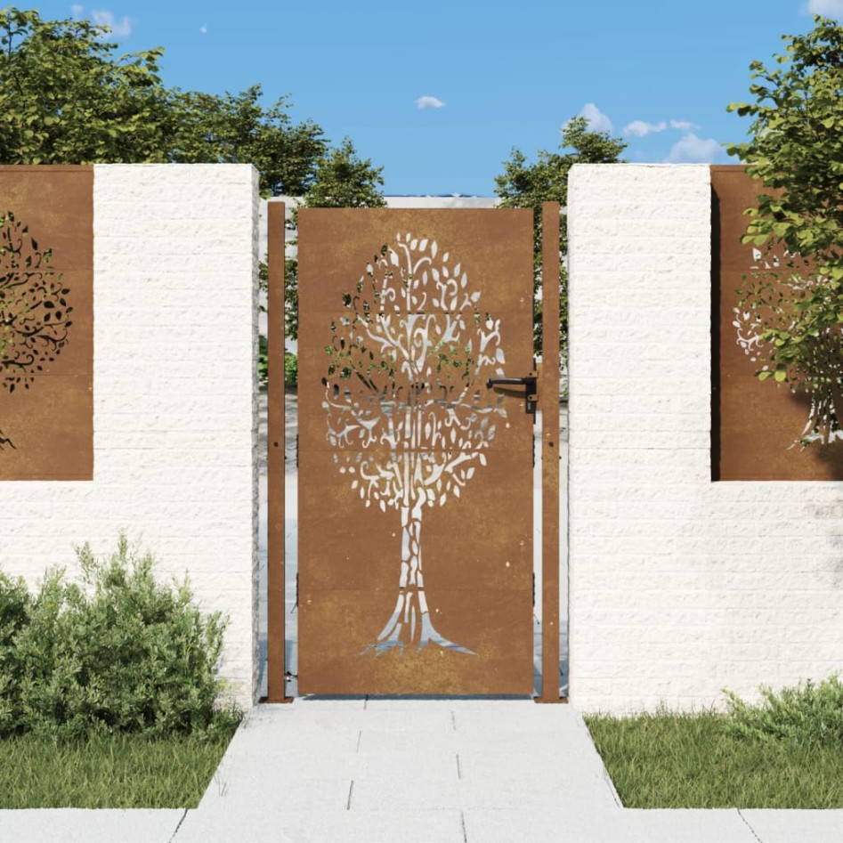 Puerta de jardín acero corten diseño árbol 105x180