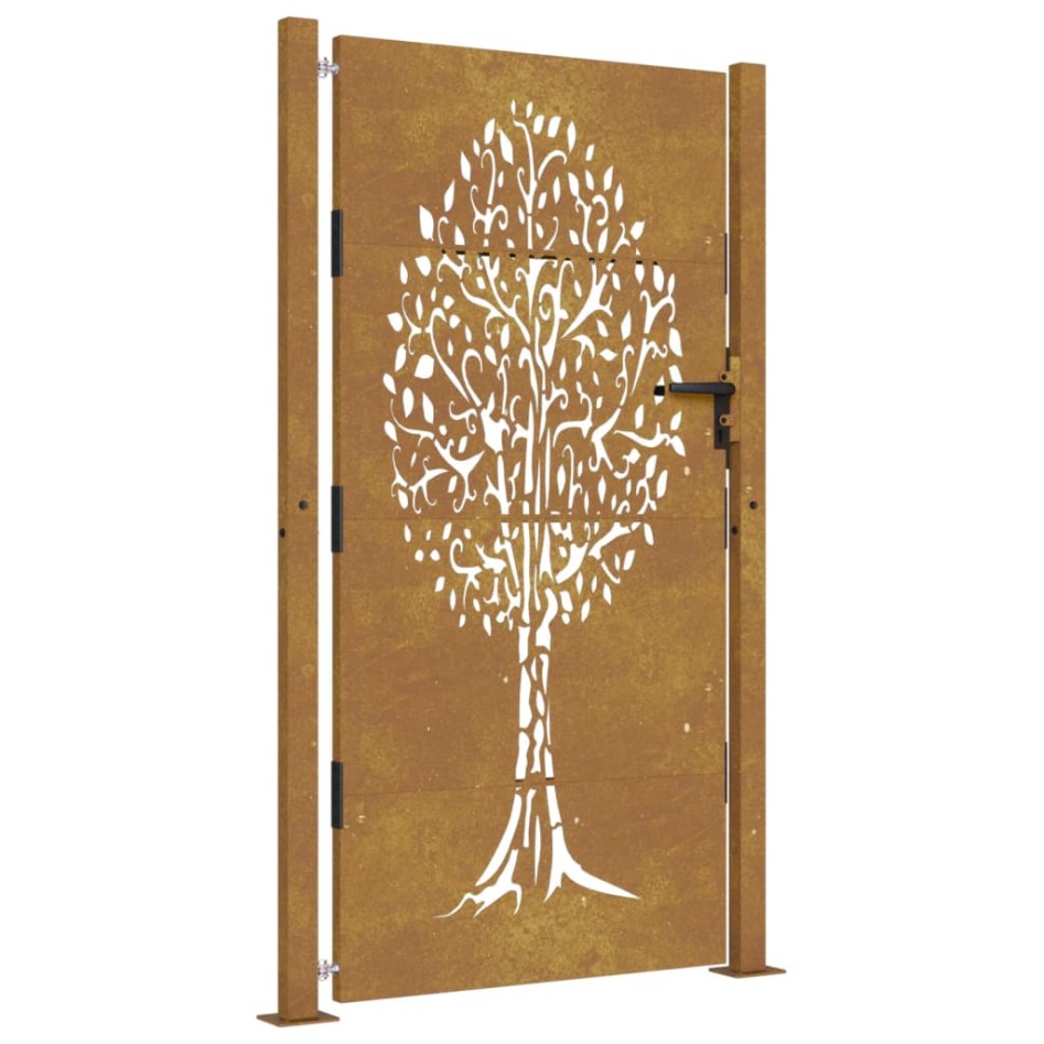 Puerta de jardín acero corten diseño árbol 105x180