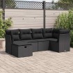 Set de sofás de jardín 6 piezas y cojines ratán sintético negro