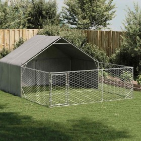 Caseta perros exterior con corral 4x3x1,9 m acero