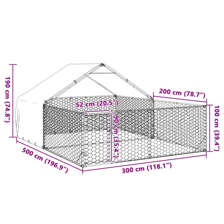 Caseta perros exterior con corral 5x3x1,9 m acero