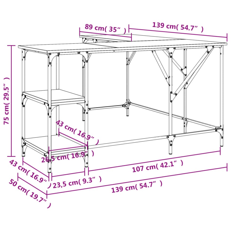 Escritorio madera de ingeniería roble marrón 139x139x75