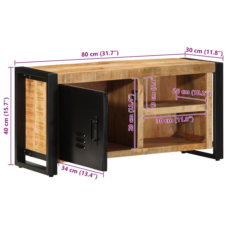 Mueble de TV madera maciza de mango rugosa 80x30x40