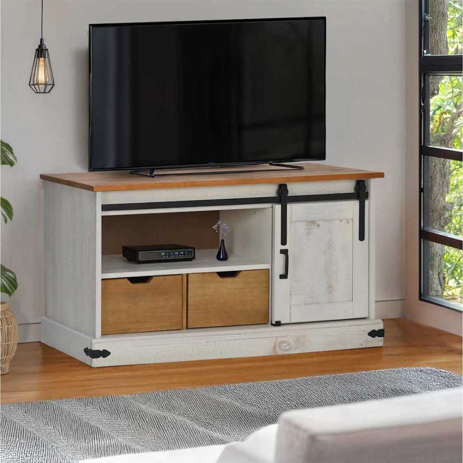 Mueble de TV HALDEN con puerta corredera blanco 110x40x60