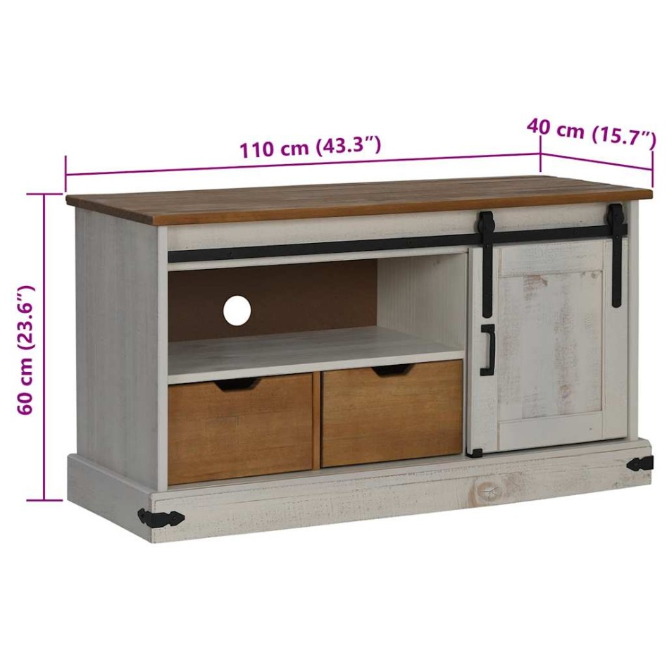 Mueble de TV HALDEN con puerta corredera blanco 110x40x60