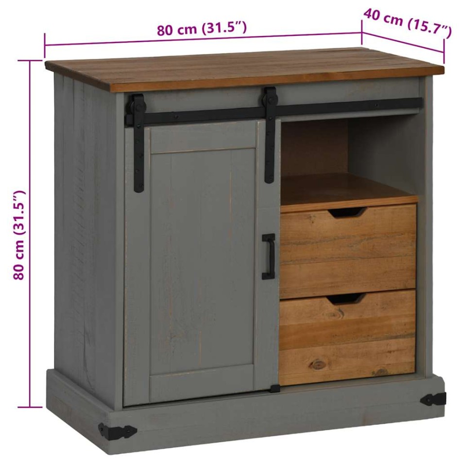 Aparador HALDEN con puerta corredera gris 80x40x80