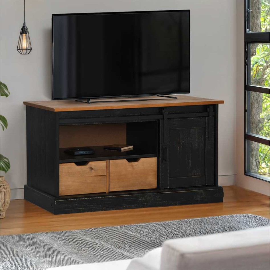 Mueble de TV HALDEN con puerta corredera negro 110x40x60