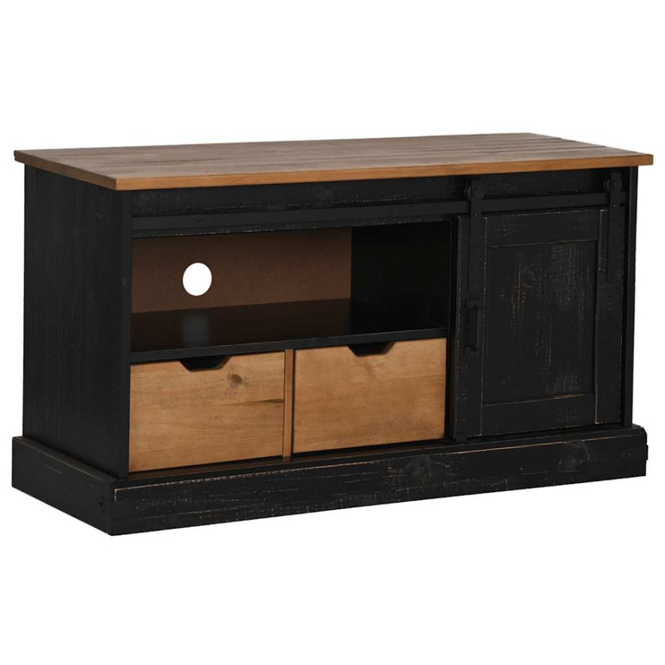 Mueble de TV HALDEN con puerta corredera negro 110x40x60