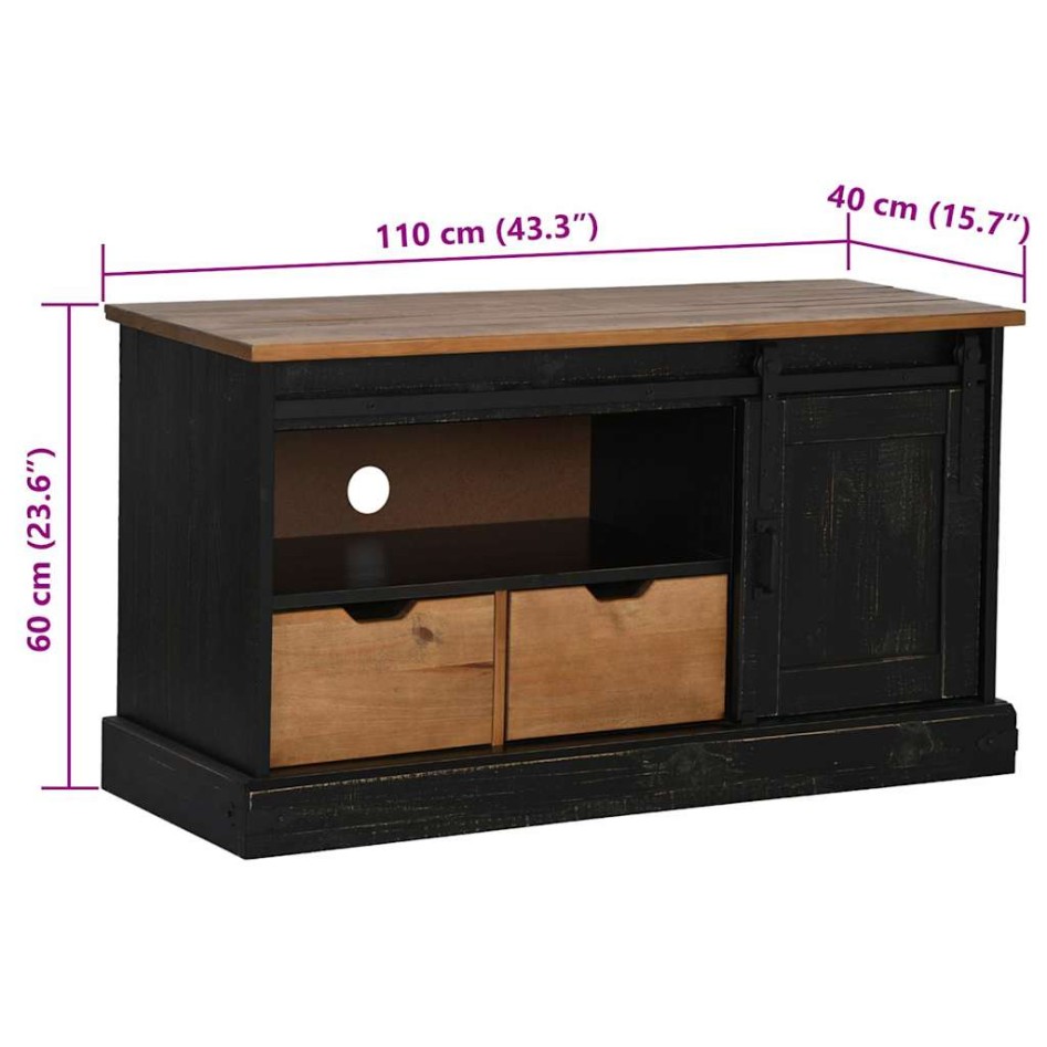 Mueble de TV HALDEN con puerta corredera negro 110x40x60