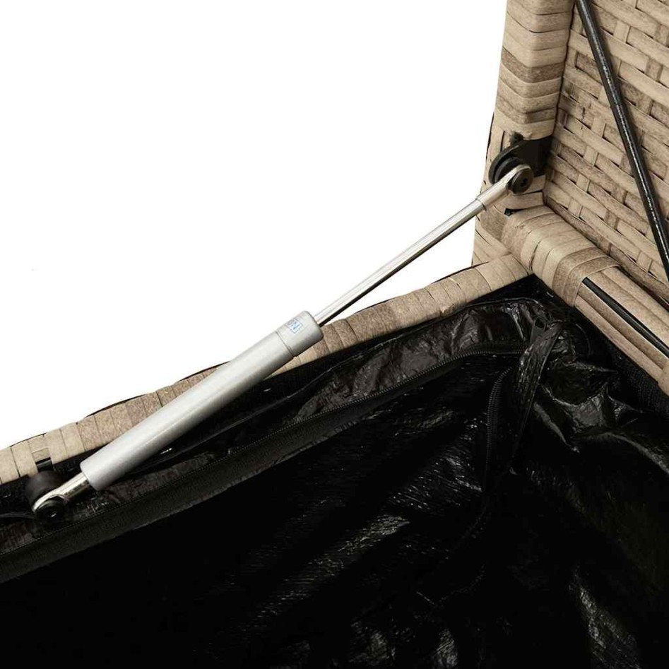 Banco de jardín con almacenaje y cojín beige ratán