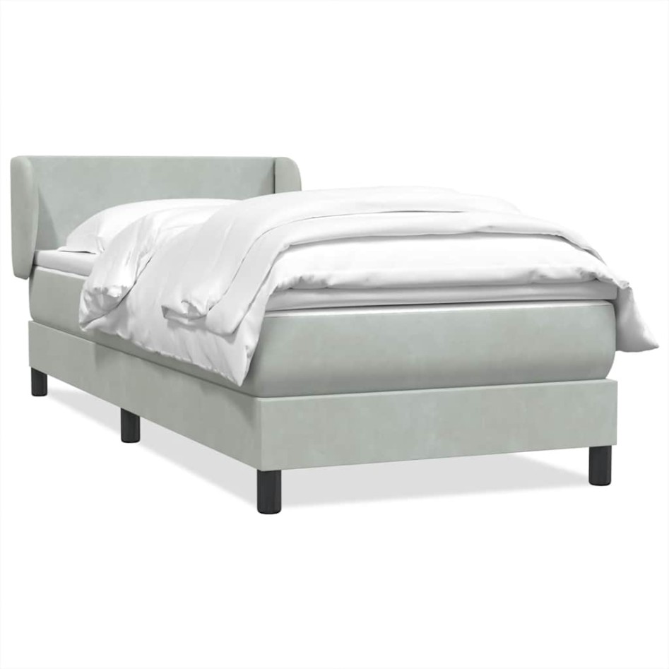 Cama box spring con colchón terciopelo gris claro 90x210