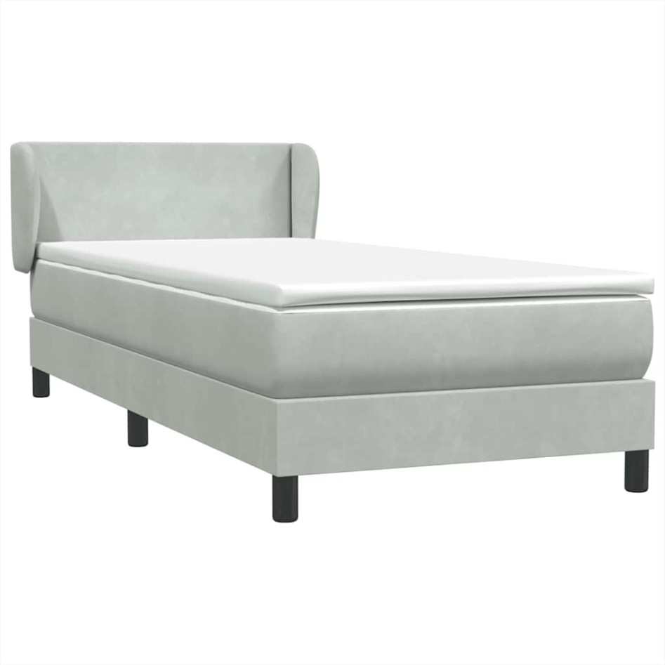 Cama box spring con colchón terciopelo gris claro 90x210