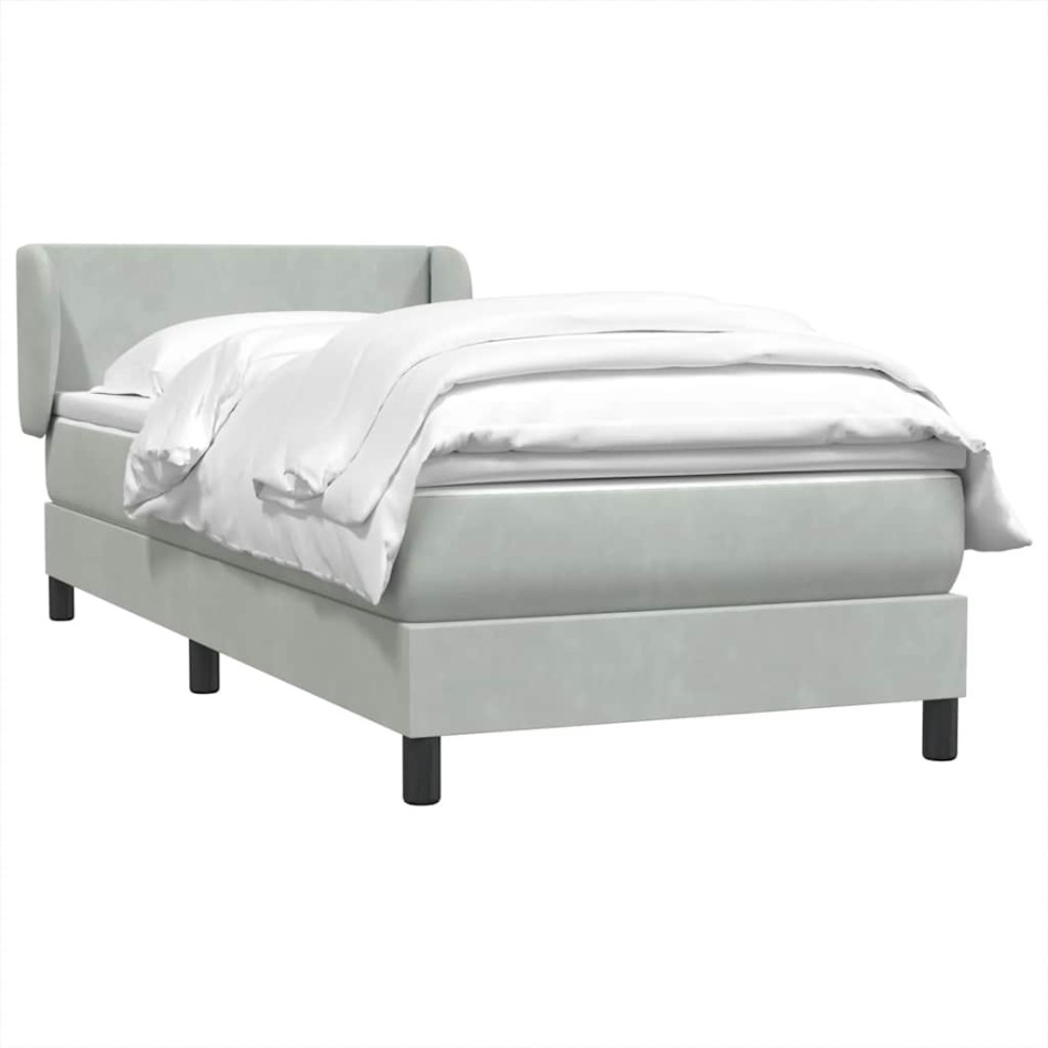 Cama box spring con colchón terciopelo gris claro 90x210