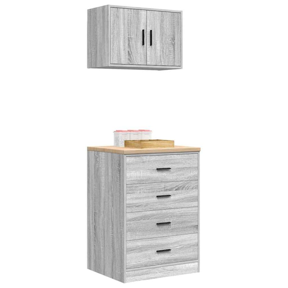 Armarios 2 uds para garaje madera ingeniería gris