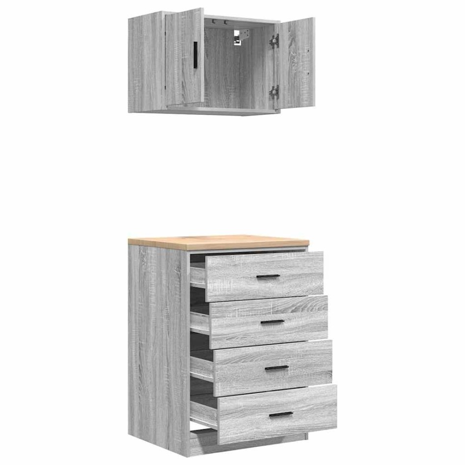 Armarios 2 uds para garaje madera ingeniería gris