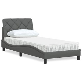 Cama con colchón tela gris oscuro 90x190