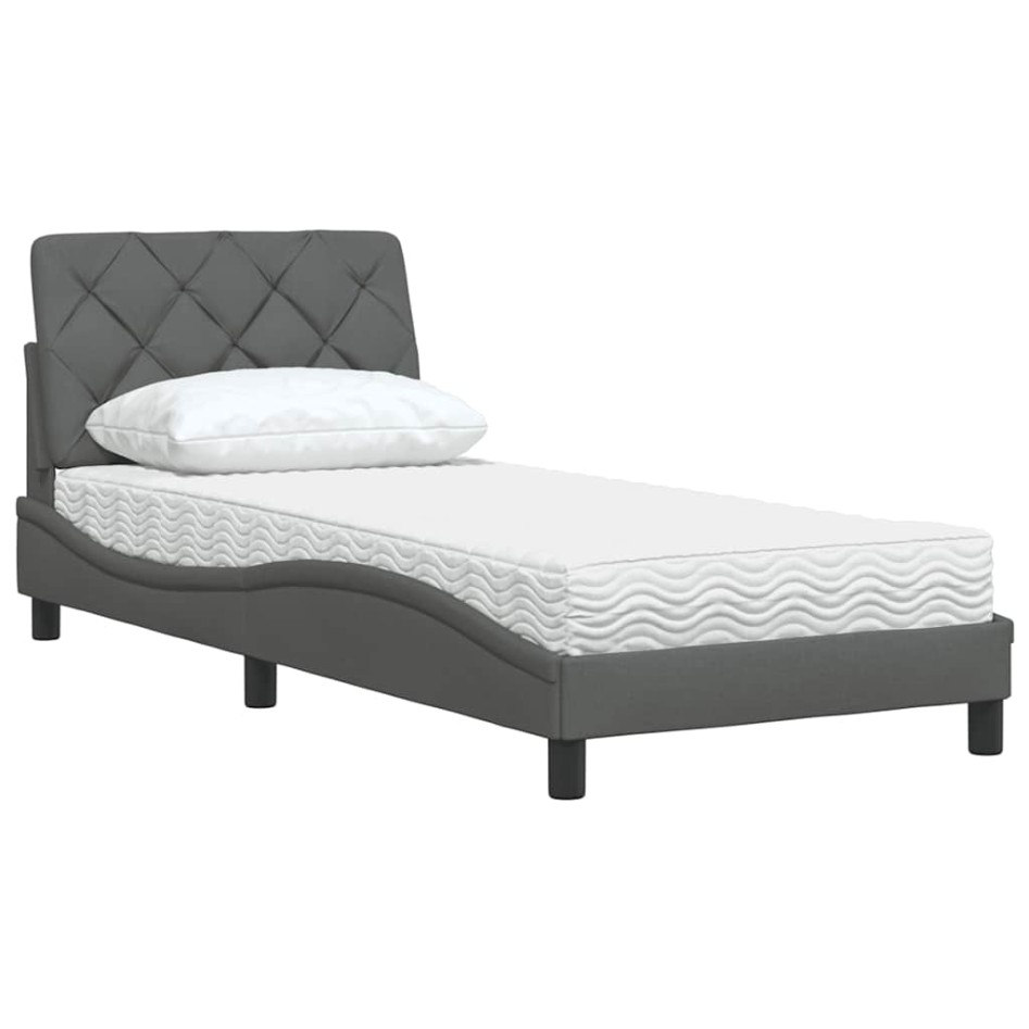Cama con colchón tela gris oscuro 90x190