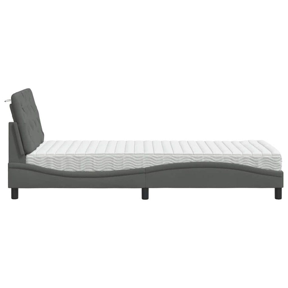 Cama con colchón tela gris oscuro 90x190
