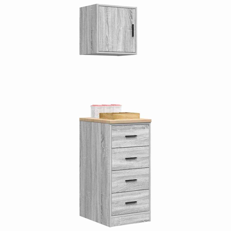 Armarios 2 uds para garaje madera ingeniería gris