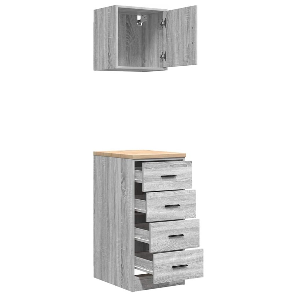 Armarios 2 uds para garaje madera ingeniería gris