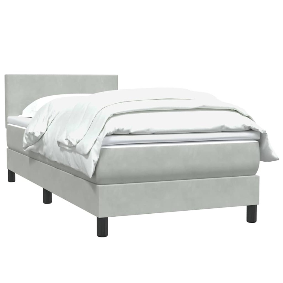 Cama box spring con colchón terciopelo gris claro 80x220