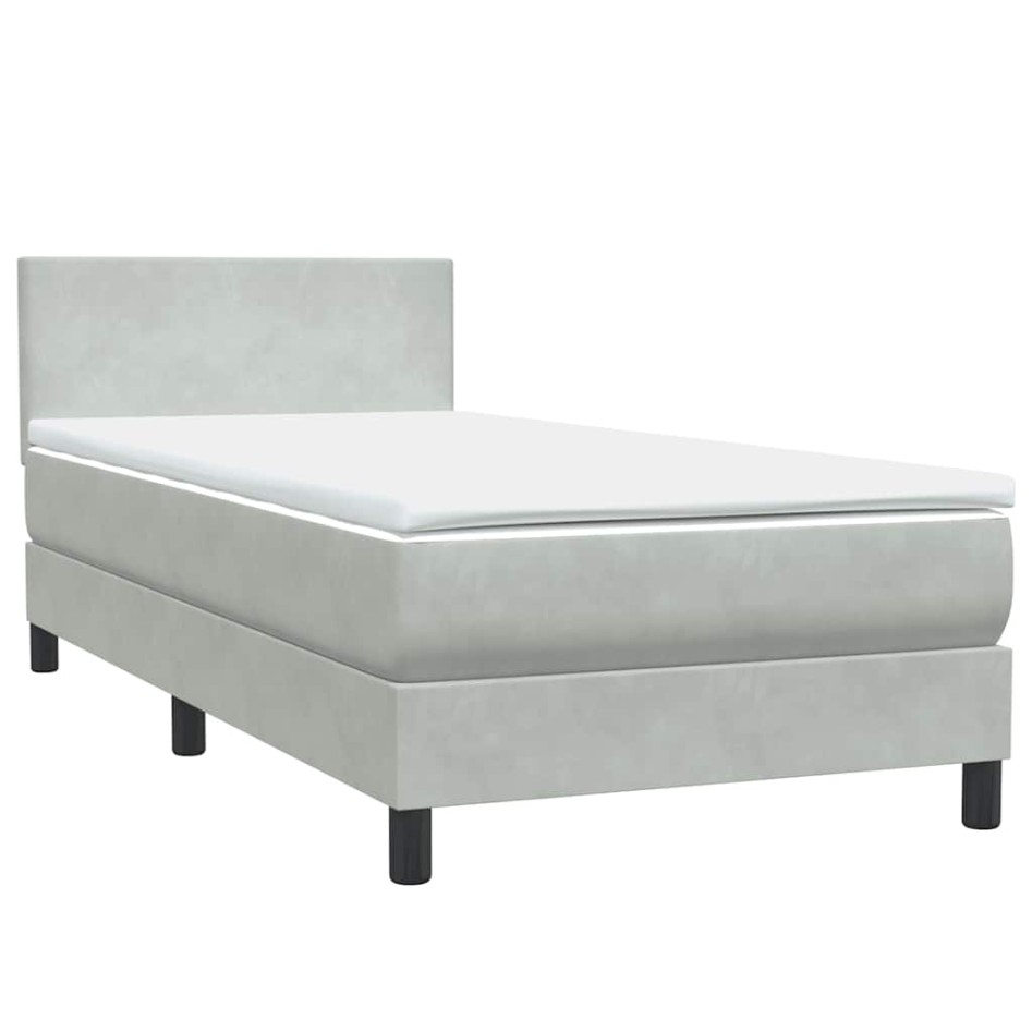 Cama box spring con colchón terciopelo gris claro 80x220