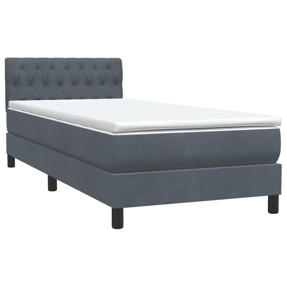 Cama box spring con colchón terciopelo gris oscuro 80x210