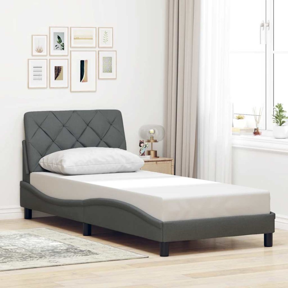 Estructura de cama sin colchón tela gris oscuro 90x190