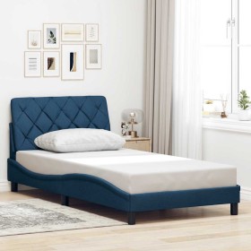Estructura de cama sin colchón tela azul 100x200