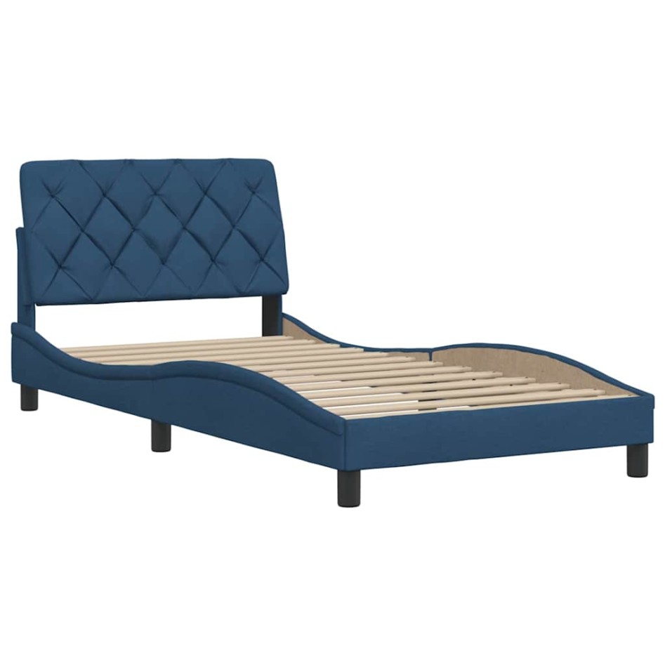 Estructura de cama sin colchón tela azul 100x200