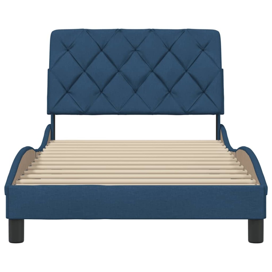 Estructura de cama sin colchón tela azul 100x200
