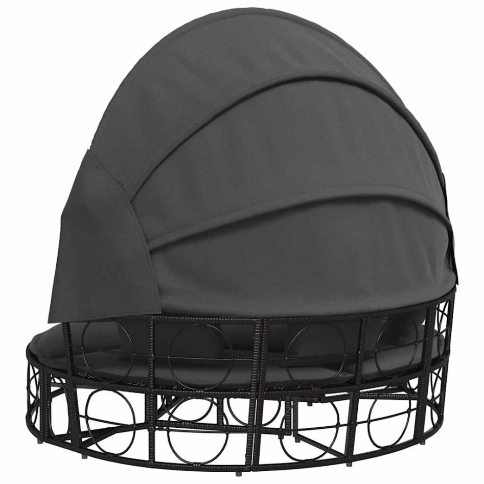 Tumbona cama de jardín con capota y cojines ratán PE