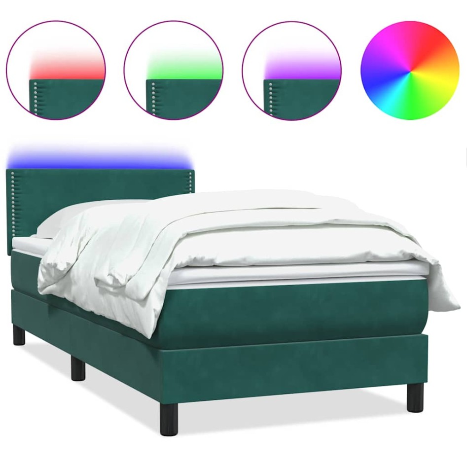 Cama box spring con colchón terciopelo verde oscuro 90x210