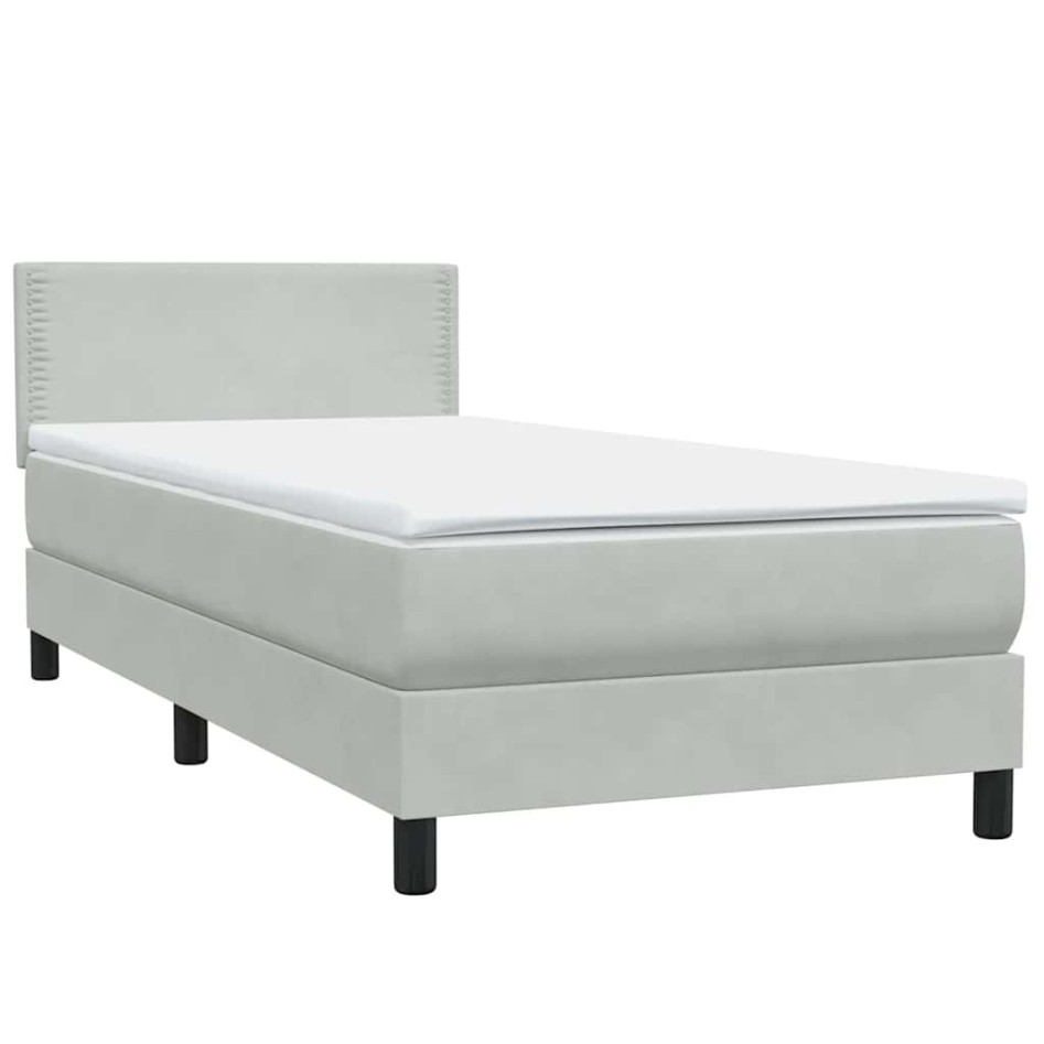 Cama box spring con colchón terciopelo gris claro 90x220