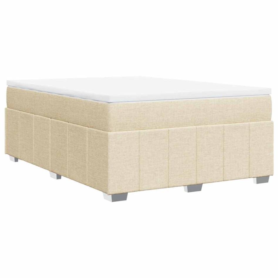 Cama box spring con colchón tela color crema 140x190