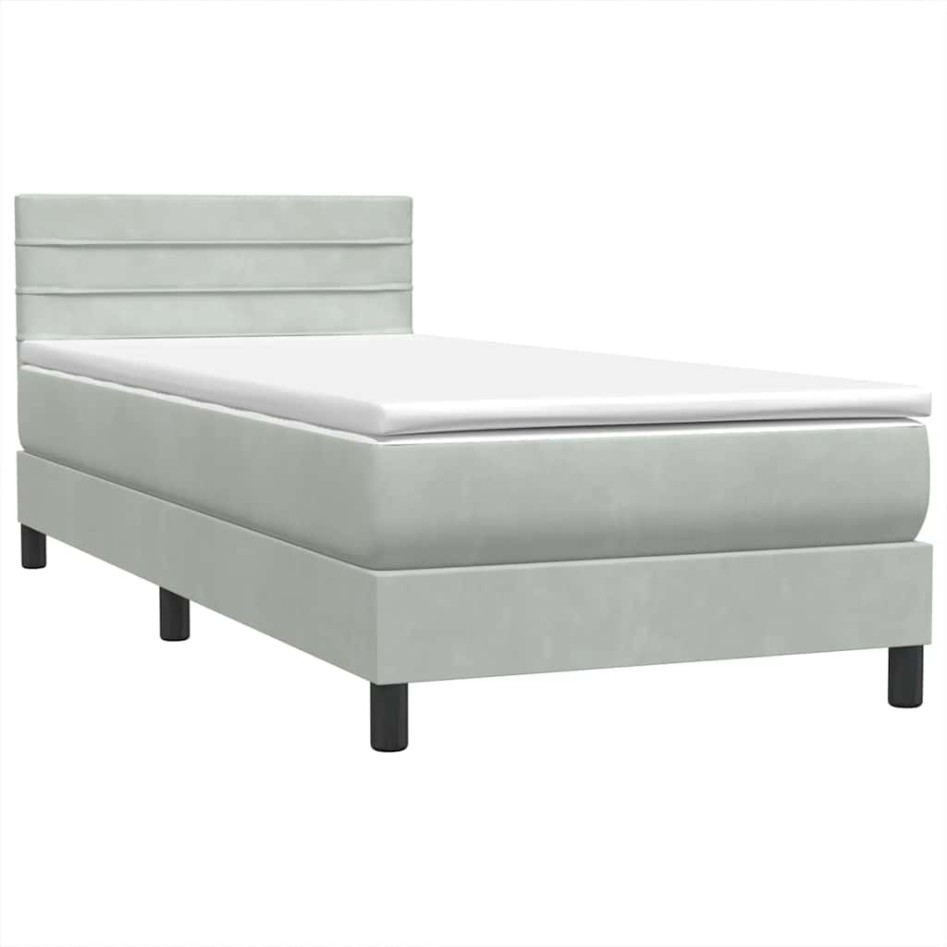 Cama box spring con colchón terciopelo gris claro 90x210