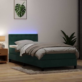 Cama box spring con colchón terciopelo verde oscuro 90x210