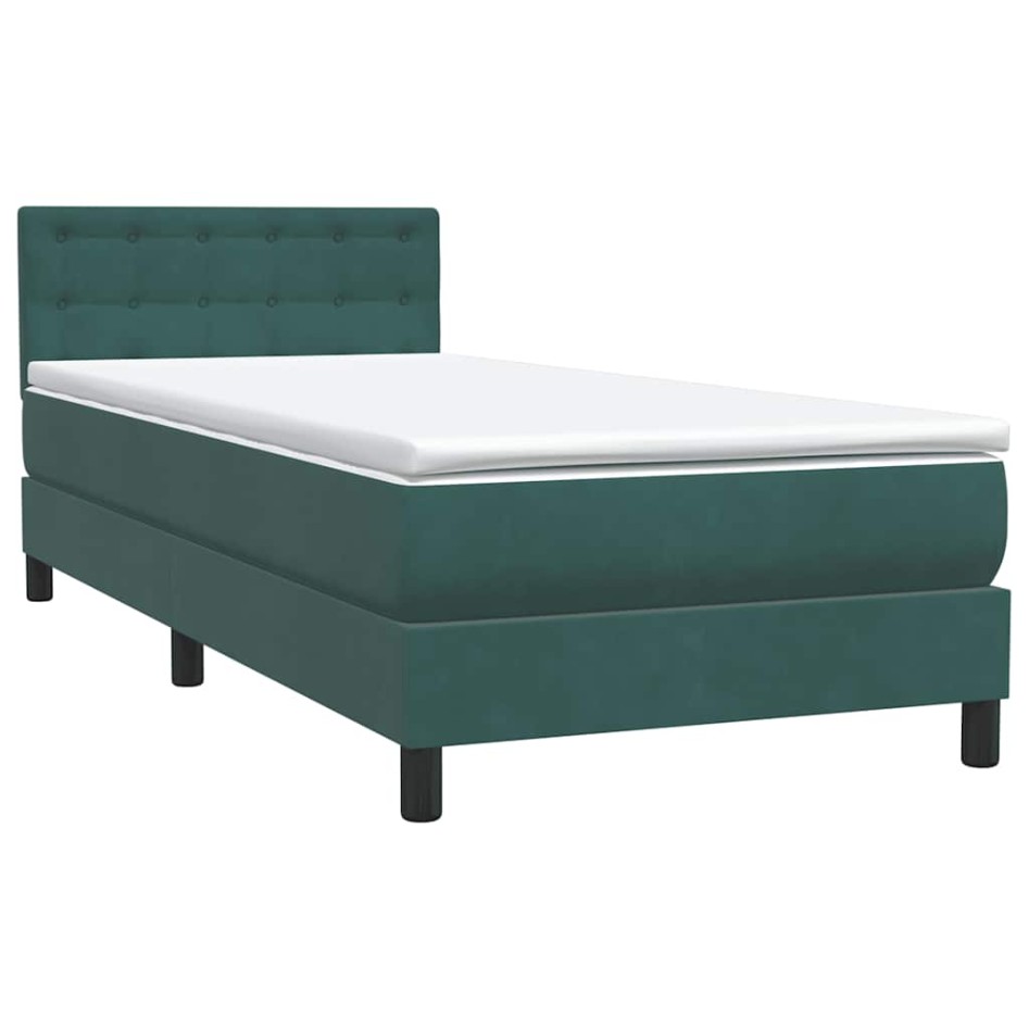 Cama box spring con colchón terciopelo verde oscuro 90x210