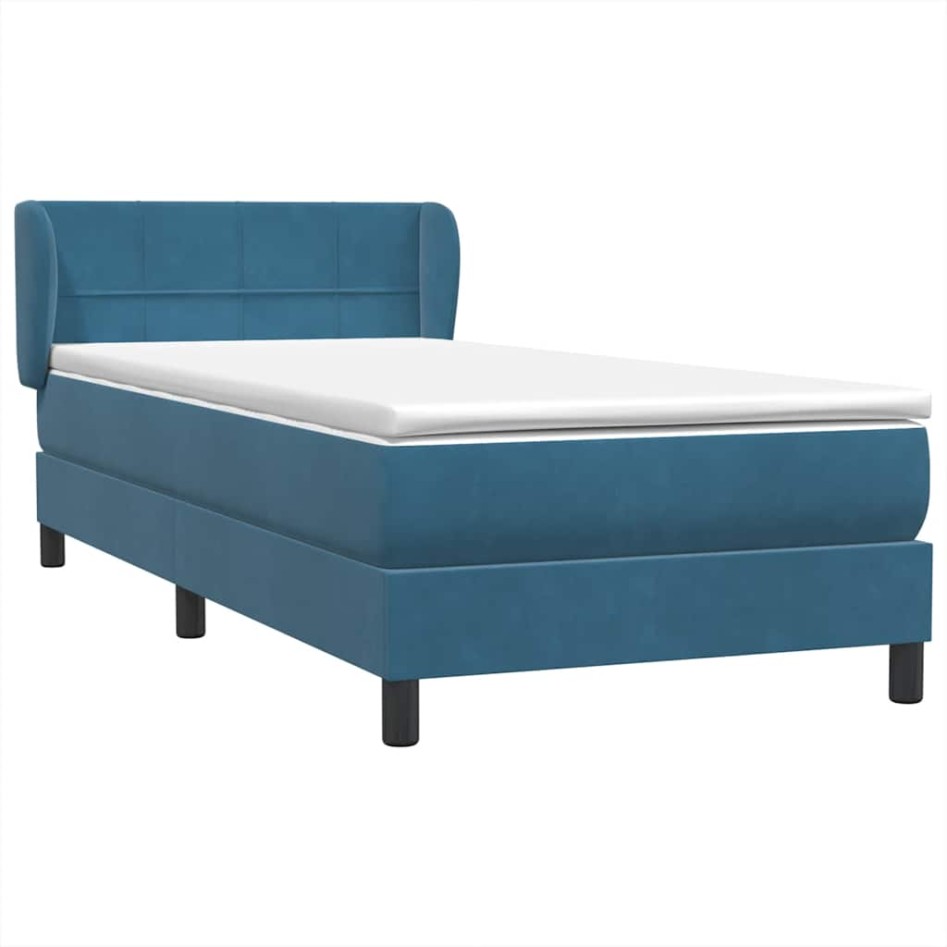 Cama box spring con colchón terciopelo azul oscuro 80x210