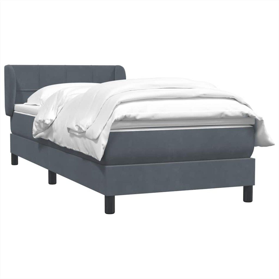 Cama box spring con colchón terciopelo gris oscuro 90x220