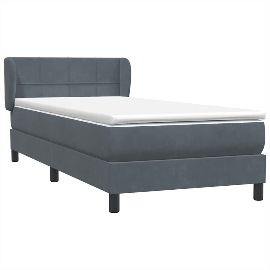 Cama box spring con colchón terciopelo gris oscuro 90x220