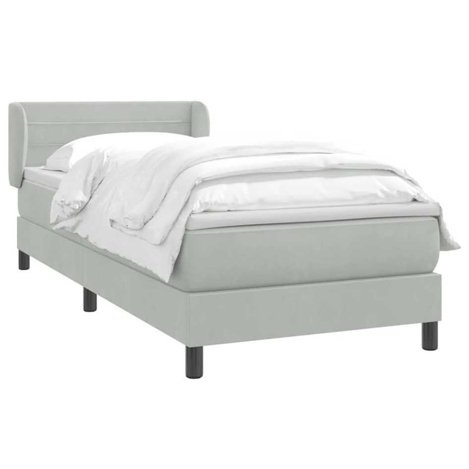 Cama box spring con colchón terciopelo gris claro 80x220