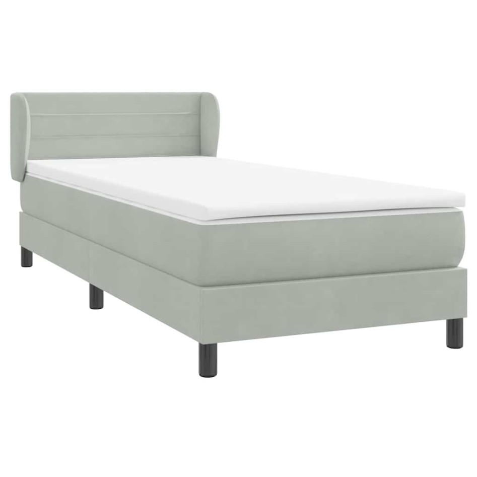 Cama box spring con colchón terciopelo gris claro 80x220