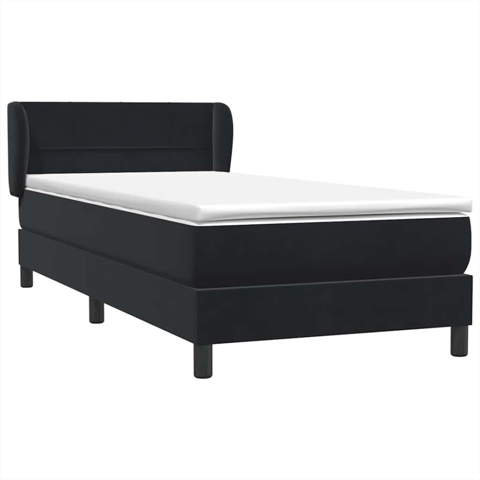 Cama box spring con colchón cuero sintético negro 80x220