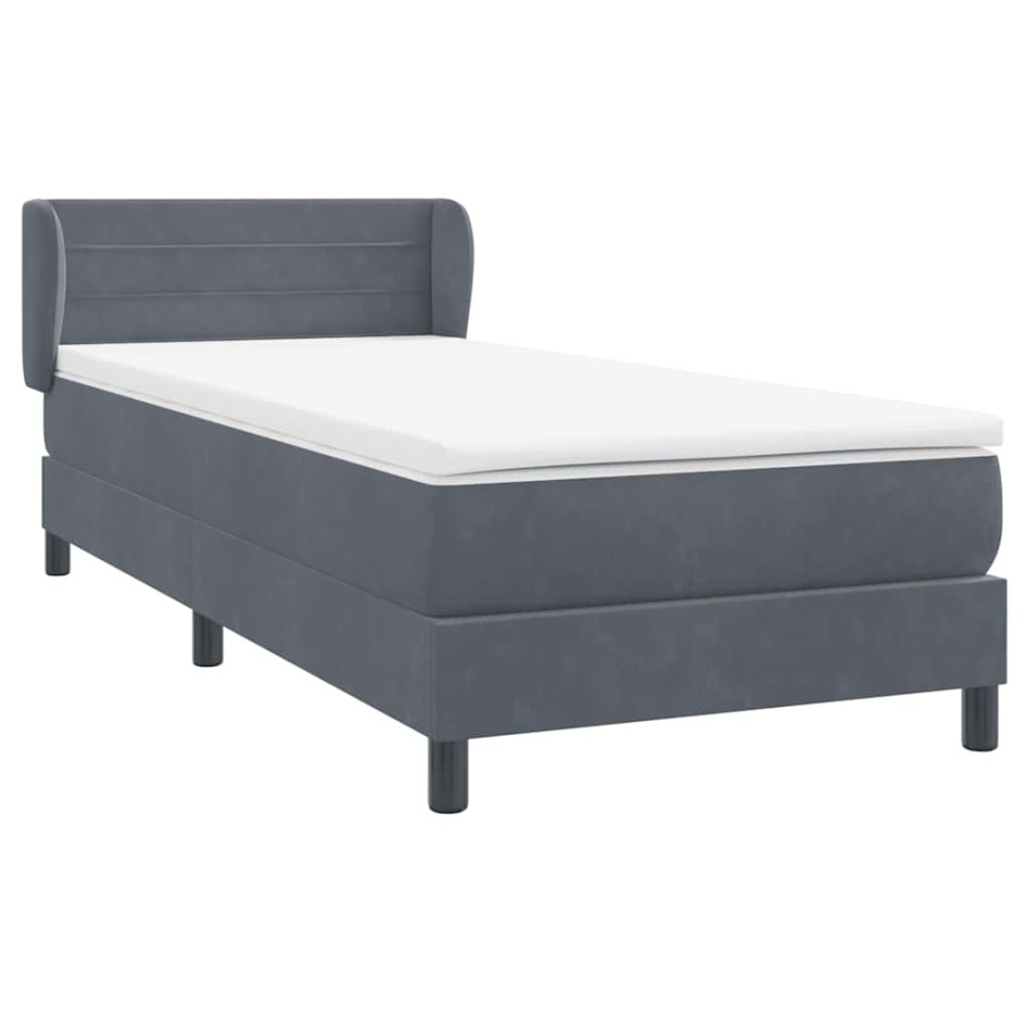 Cama box spring con colchón terciopelo gris oscuro 90x210