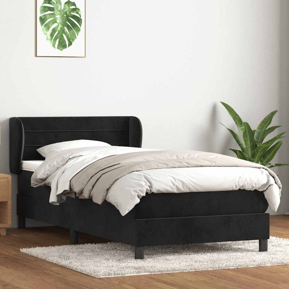 Cama box spring con colchón cuero sintético negro 80x220