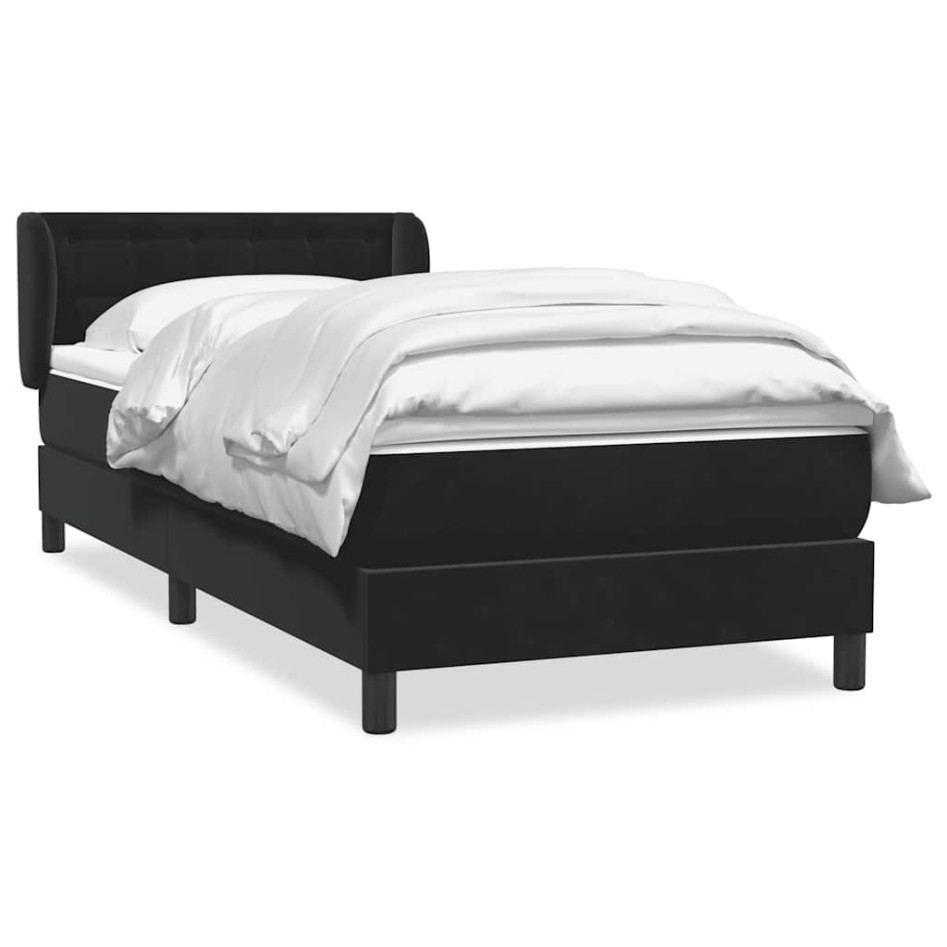 Cama box spring con colchón terciopelo negro 90x220