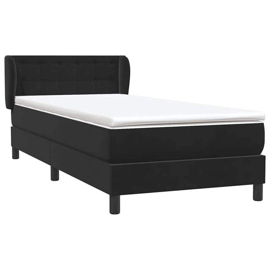 Cama box spring con colchón terciopelo negro 90x220