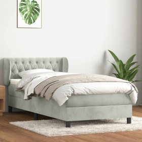 Cama box spring con colchón terciopelo gris claro 90x220